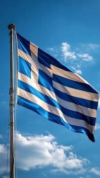 greece greek flag waving in blue sky