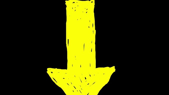 Hand-drawn yellow arrow doodle animation, motion graphic element for video editing