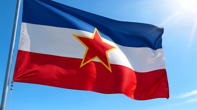 yugoslavia flag waving in blue sky
