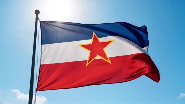 yugoslavia flag waving in blue sky