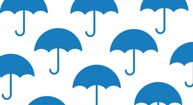 Blue Umbrellas Seamless Pattern on White Background