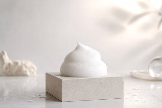 Luxury Carbonated Foam Cleanser on Minimal Stone Podium Background