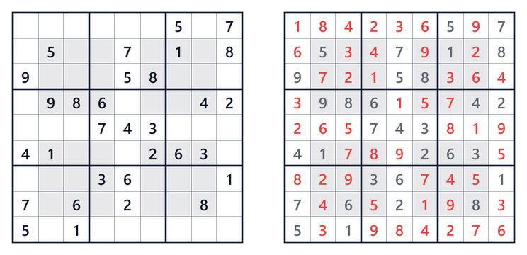 Sudoku with answers, medium difficulty level, logic puzzle