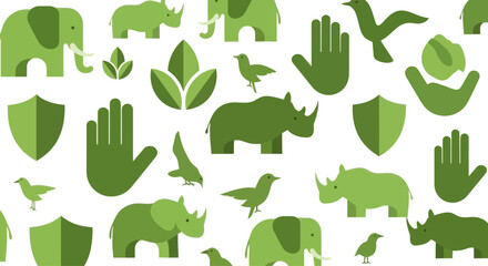 Green Wildlife and Nature Icons Seamless Pattern © Timothee