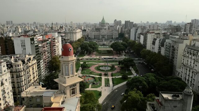 Drone Dolly In Toward the Argentine Congress in Buenos Aires