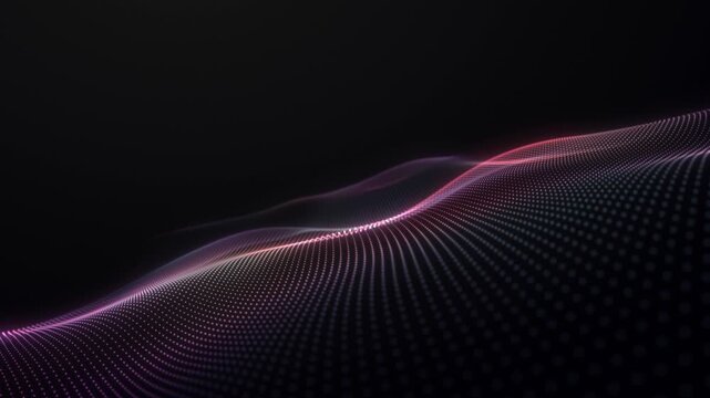 Blurred multicolored dotted wave landscape, glowing pink purple particle relief, transparent digital terrain rotation, luminous flowing displacement, futuristic graphic motion, seamless loop 4K 60 fps
