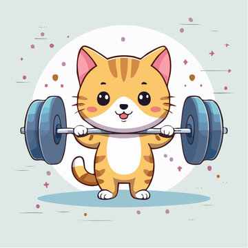 Cute cartoon cat lifting weights