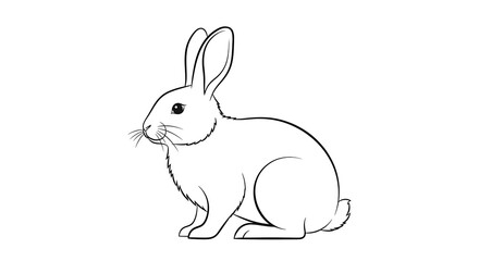 Obraz premium Simple Black Line Rabbit Sitting on Clean White Background