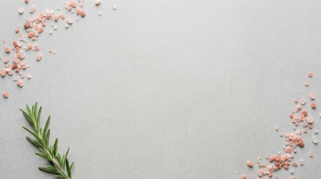 Pink Himalayan Salt and Fresh Rosemary on Light Stone Background