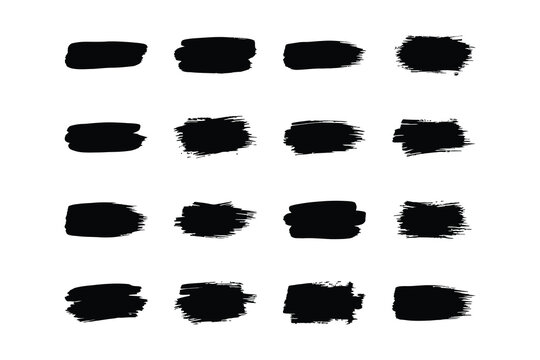 Black brush strokes rectangles set on white background for design projects.
