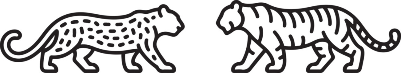 Leopard, Tiger silhouette Vector Icon Eps, Outline Vector Set. one line art icon drawing vector © jinnatun