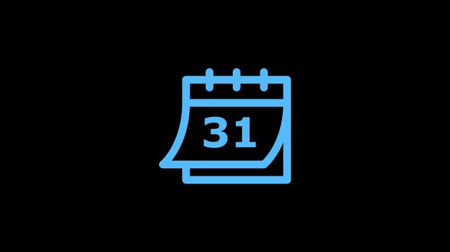 Bright blue calendar with the number thirty one displayed on a solid black background representing a monthly schedule date