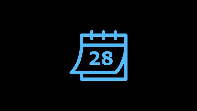 Light blue calendar showing the number twenty eight on a black background