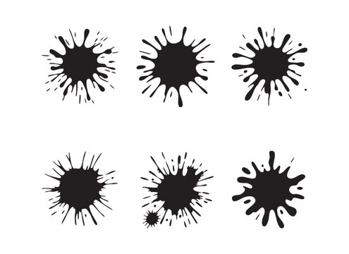 Black ink splash set. paint drop splatter. abstract blot grunge style. isolated on white background.