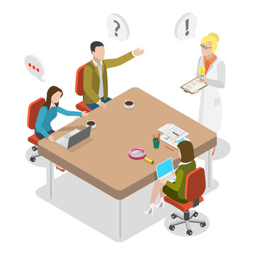 3D Isometric Flat  Illustration of Company Strategy Conference. Item 1