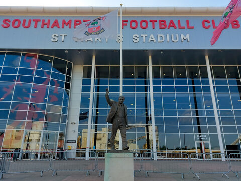 The Ted Bates Statue and Main Reception Entrance at St Mary&rsquo;s Stadium, Southampton