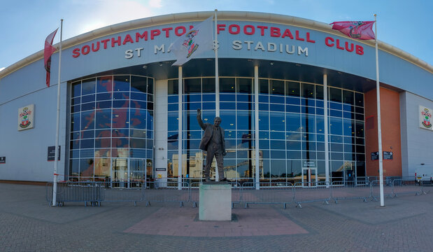 The Ted Bates Statue and Main Reception Entrance at St Mary&rsquo;s Stadium, Southampton