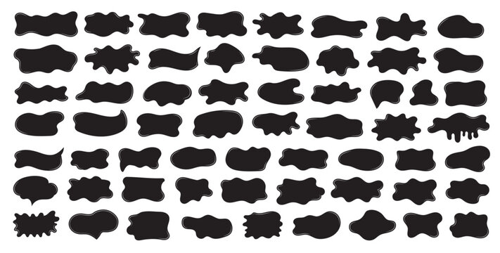 Doodle curvy frame organic wavy shape with abstract text box and cloud or playful blob for random form. Simple squiggly uneven blot and badge element through oval amoeba graphic with black