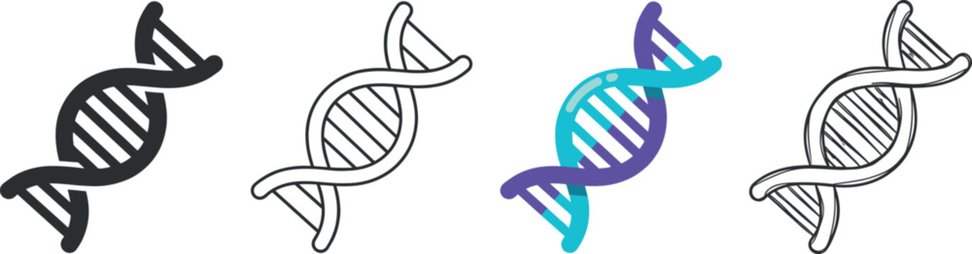 Set of dna helix icons, genetic engineering and biology symbols vector illustration on transparent background