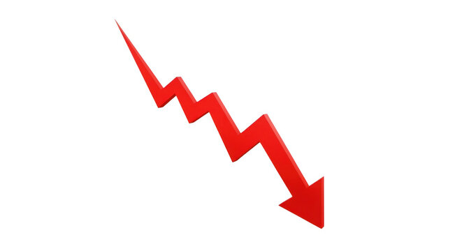 Red downward arrow indicator isolated on transparent background
