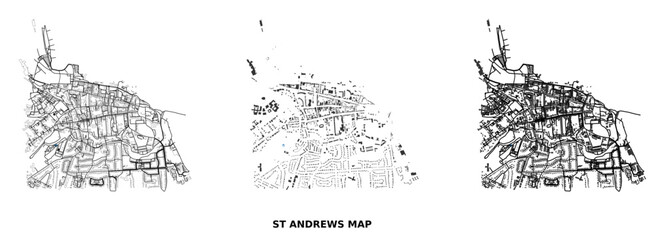 Obraz premium Figureground diagram of st andrews, scotland, showing urban street networks and building footprints