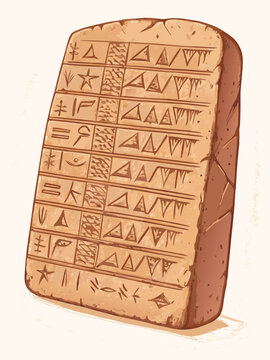 Ancient Sumerian Cuneiform Tablet Vector Stone Carving History Archeology