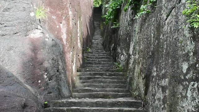 An Ancient Staircase at the Maligatenna (Maligathanna) Raja Maha Viharaya, Gampaha, Sri Lanka.