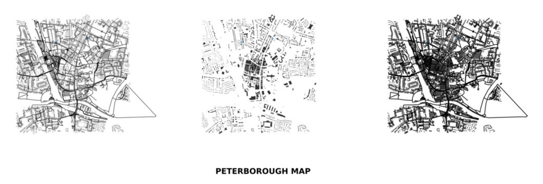 Figureground diagram of peterborough city center showing urban fabric, street network, and building footprints