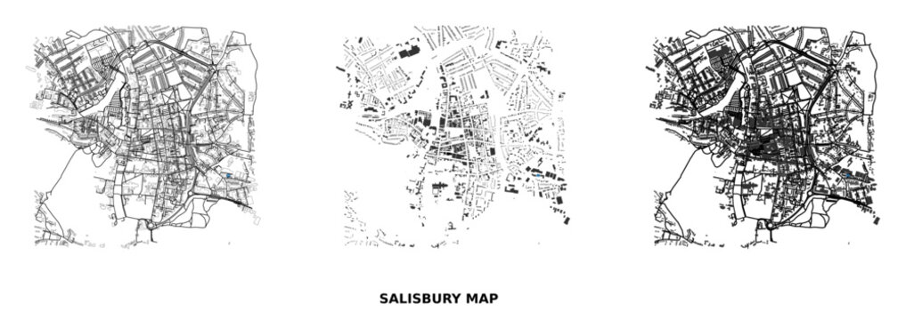 Salisbury city map layout showing street network, building footprints, and combined urban fabric