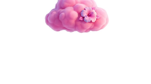 Abstract Pink Cloud with Flower Decoration Isolated on White Background.