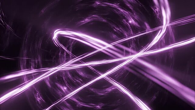 Abstract Purple Light Trails Swirling in Darkness.