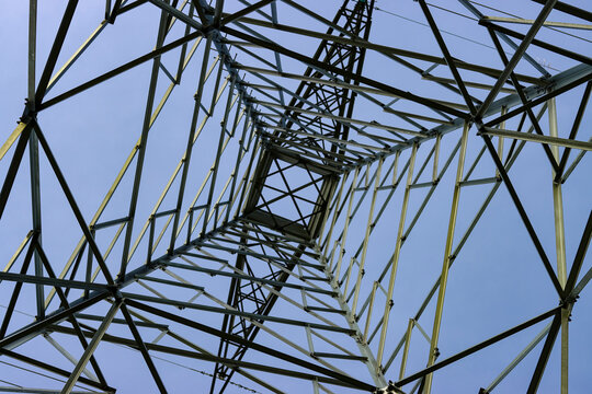 Interior view of 220 kV power tower with galvanized steel structures