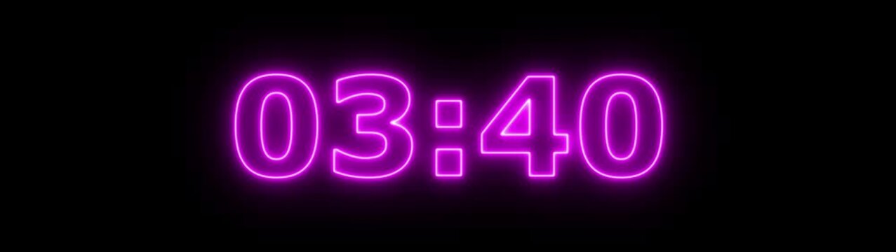 Countdown timer from 4 minute to 0 minute on black background.4 minute stopwatch , analog neon clock icon animation .4 minute countdown timer