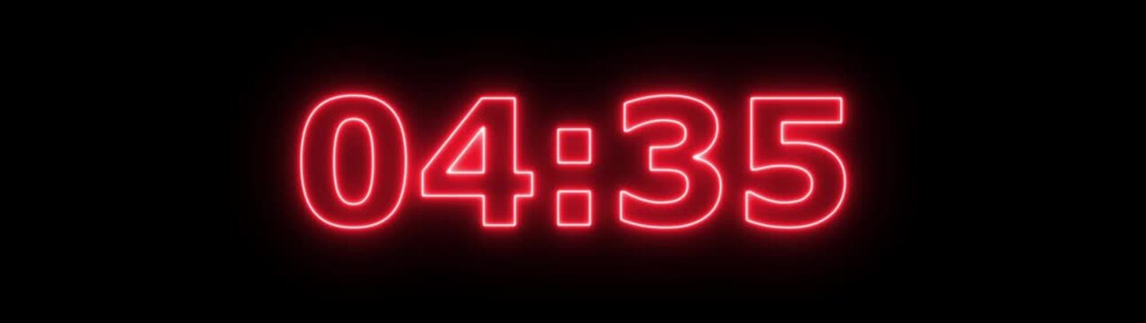 5 minute stopwatch , analog neon clock icon animation .5 minute countdown timer