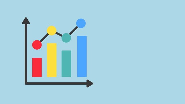Dynamic motion graphic animation featuring a rising growth bar chart, ideal for business presentations, financial reports, analytics dashboards, market trends, and economic growth visualization.