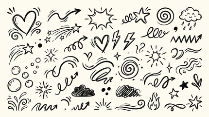 Fototapeta premium Hand Drawn Doodle Weather and Abstract Symbols Collection on Isolated White Background