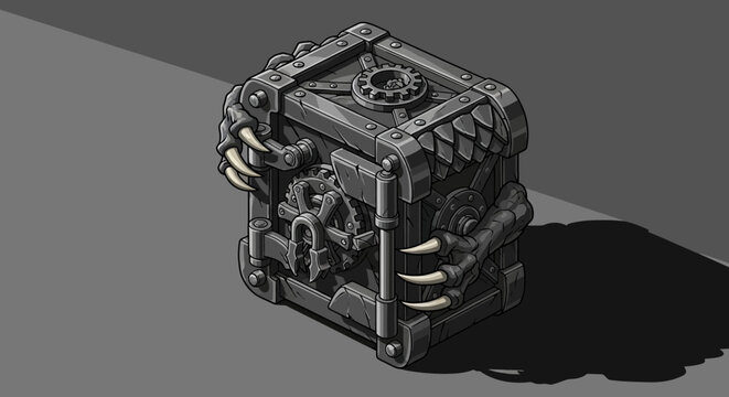 3D rendering of a metallic mechanical box.
