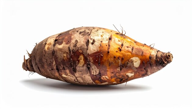 Freshly picked cassava, ultra realistic, natural looking and detailed, whole cassava tuber with clear skin texture