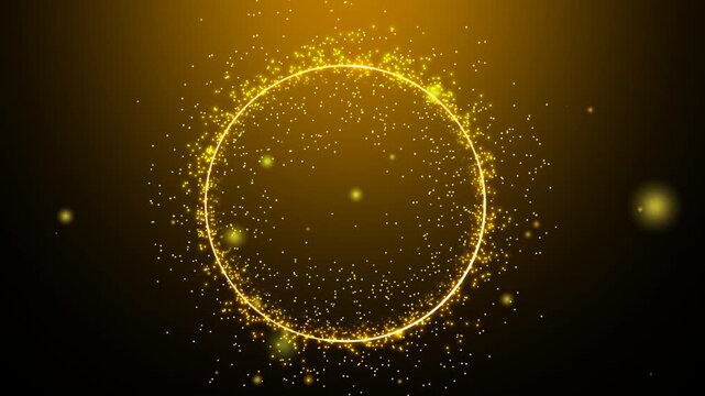 Abstract background animation featuring a glowing circular ring made of magic golden dust and sparkling particles. Dynamic celebration element on a transparent alpha channel background