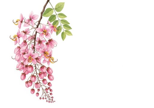 Beautiful pink cassia javanica flowers isolated on white background