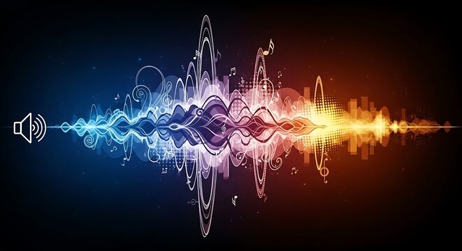 Colorful Digital Sound Wave Flowing Across Dark Abstract Music Background