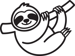 Fototapeta premium slow cute sloth hanging at limb tree for logo identity. Marsupial animal mascot concept for pet lover club icon. one line art icon drawing vector
