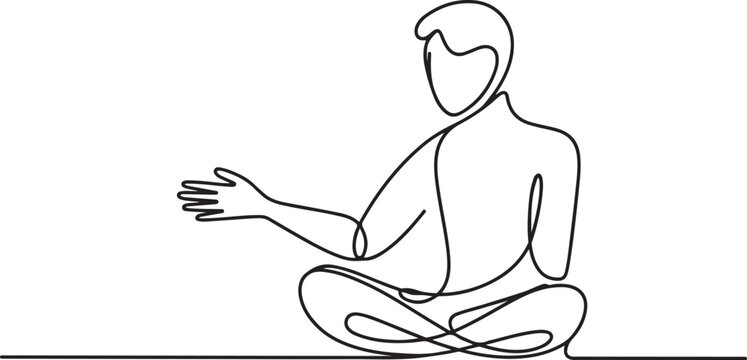 A homeless man asks for money on the street. one line art icon drawing vector