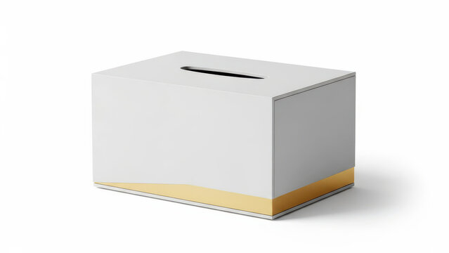 Modern tissue box with gold trim on a plain background