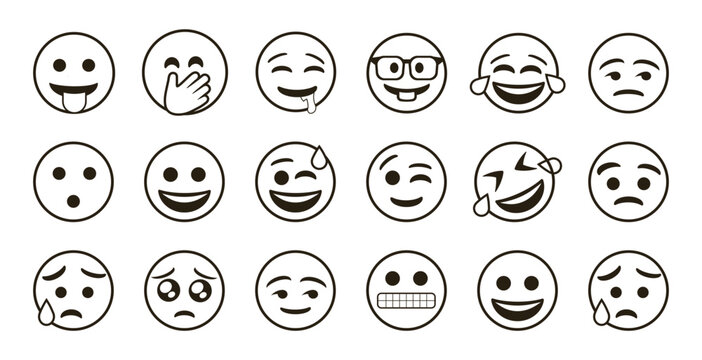 Black and White Emoji Face Expression Icon Set