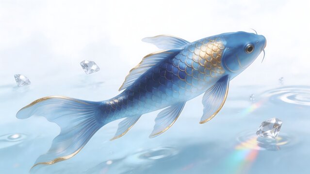 Blue and gold fish in water