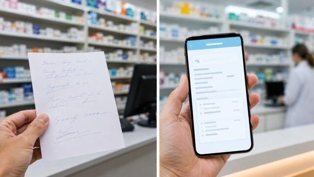 Paper pharmacy prescription and electronic prescription on smartphone