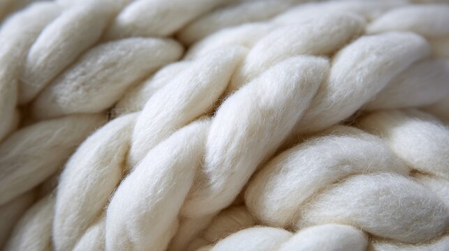 Close-up of Soft White Wool Yarn Texture in Natural Light