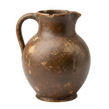 Ancient clay pitcher with a handle, rustic and vintage