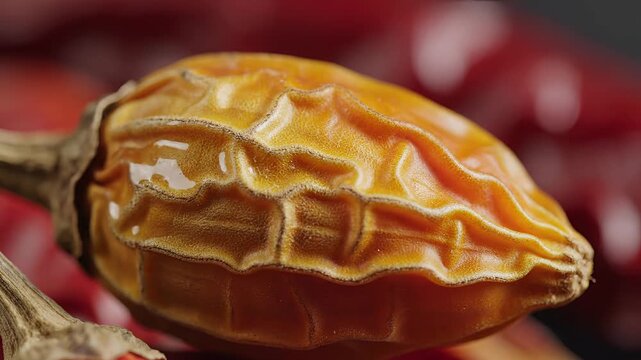 Closeup Macro Shot of a Dried Yellow Chili Pepper with Intricate Texture.